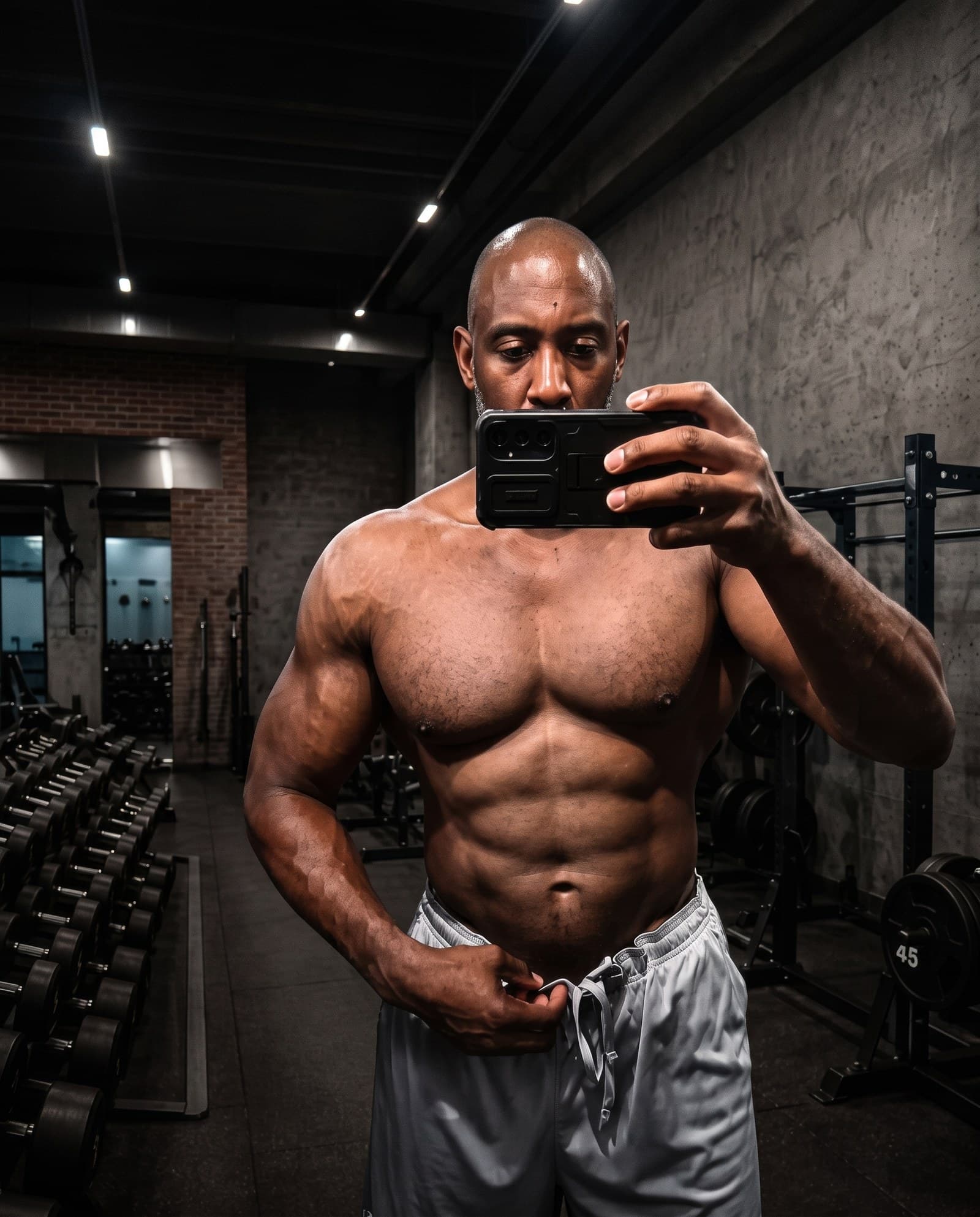 Coach Len showing a lean, muscular physique in the gym